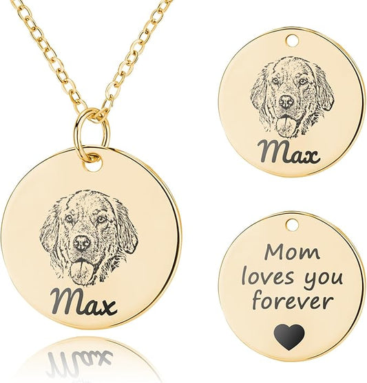 Personalized Pet Portrait Necklace Customized Pet Memorial Necklaces Dog Necklace for Women Custom Pets Necklaces Dog Memorial Jewelry for Cat Mom Dogs Dad (Gold 3 Portrait)