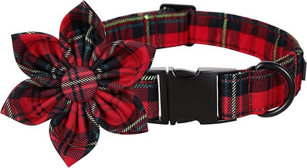 Lionet Paws Christmas Dog Collar with Flower, Dog Flower Collar with Metal Buckle for Dogs, Adjustable Comfortable Dog Collar Girl Gift, L, Neck 16-24 in