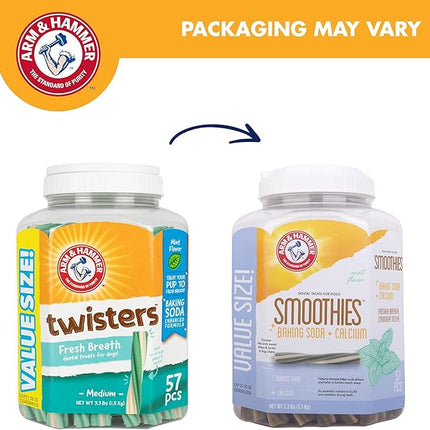 Arm & Hammer for Pets Smoothies Dental Treats for Dogs with Baking Soda and Calcium, Treat Chews Help Fight Bad Breath, Plaque & Tartar without Brushing, Mint, 57 Pcs (Packaging may vary)