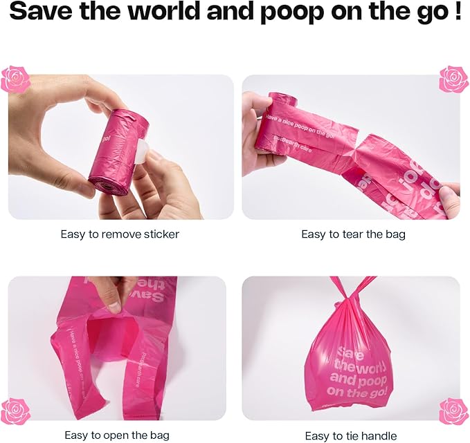 Dog Poop Bags with Handles 30 Rolls 360 Counts Big Sizes Leak Proof and Extra Thick Waste Bags Refill Rolls for Walking Small Medium Large Dogs Cats Litter Rose Scented