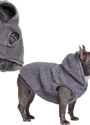 Spark Paws Fleece Dog Jacket, Hooded Sweater Vest, Warm Coat for Winter - Suitable for Small Medium Large XL XXL Breeds - Grey - L
