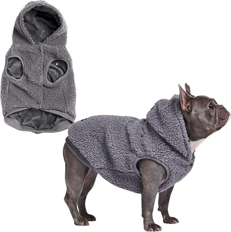 Spark Paws Fleece Dog Jacket, Hooded Sweater Vest, Warm Coat for Winter - Suitable for Small Medium Large XL XXL Breeds - Grey - L