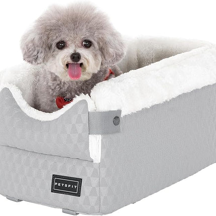 PETSFIT Dog Car Seats for Small Dogs with Safe Protection Hooks, Small Dog Car Seat with Upgraded Safety Tethers, Washable Cushion, Center Console Dog Car Seat for Pets Under 8 Lbs (Light Grey)