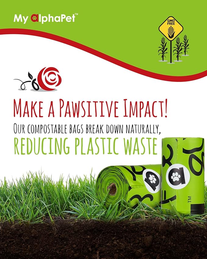 Compostable Dog Poop Bags, Cornstarch Eco-Friendly, HOME COMPOST NF T 51-800, 120 Count, Large Size Bag 9x13 Inches, 8 Unscented Refill Rolls, Leak-proof, Plantbased, GM-Free Corn