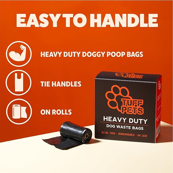 Heavy Duty Dog Poop Bag With Handles - 16 Rolls of Pet Waste Bags - Fits in any Dogs Poo Bag Dispenser or Holder - Thick Dog Poop Bags