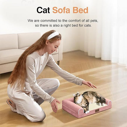 Small Dog Bed Orthopedic Washable: Beds Bolster Small Sized Dogs Cats Bed Egg Crate Foam Couch Sofa Waterproof with Removable Cover - Pink