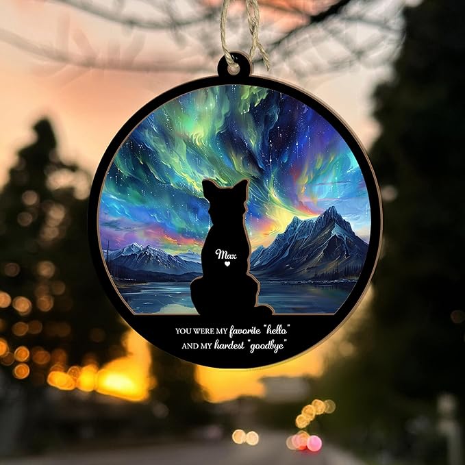 Personalized Pet Memorial Suncatcher – Custom Dog Cat Suncatcher with Name and Breed for Up to 3 Pets, Sympathy Gift for Pet Loss, Memorial Gift for Dog and Cat Lovers