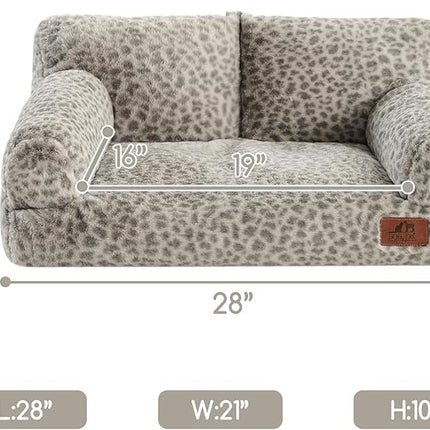 Hollypet Fluffy Plush Pet Cat Couch Soft Calming Pet Sofa Beds for Medium Small Cats and Dogs, Snow Leopard