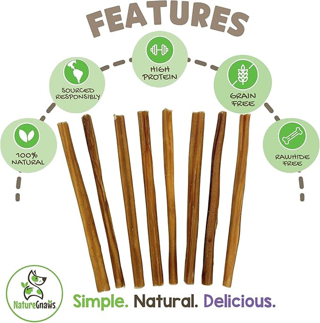 Nature Gnaws Extra Thin Bully Sticks for Small Dogs 5-6" (25 Count) - Long Lasting for Light Chewers and Puppies - Natural Beef Dog Chew Bones