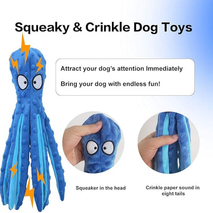 Dog Squeaky Toys Octopus - No Stuffing Crinkle Plush Dog Toys for Puppy Teething, Durable Interactive Chew Toys for Small, Medium and Large Dogs Training and Reduce Boredom, 2 Pack