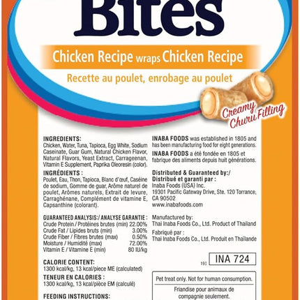 INABA Churu Bites for Cats, Soft Baked Chicken Churu Filled Cat Treats with Vitamin E, 0.35 Ounces Each Tube, 24 Tubes Total (3 per Pack), Chicken Recipe