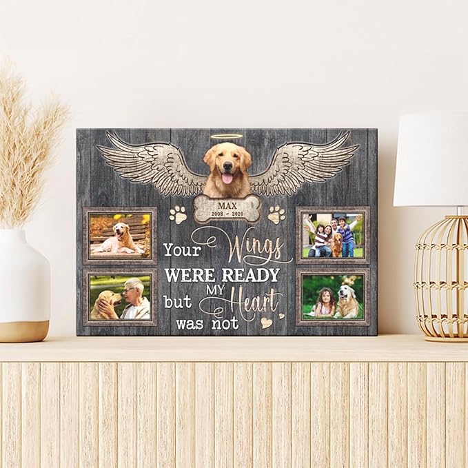 Dem Canvas Personalized Photo Canvas Prints For Dog Lover, Dog Loss Gifts, Your Wings Were Ready, Pet Memorial Gifts, Dog Death Sympathy Gifts, Dog Cat Passing Away Loss Gift Dog Grieving Gifts