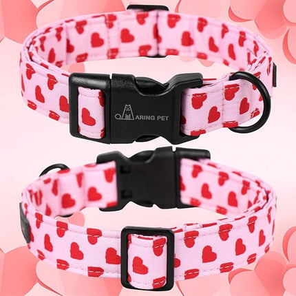 ARING PET Valentine's Day Dog Collar, Cute Pink Heart Pet Collars with Quick Release Buckle for Puppy Small Medium Large Boy Girl Dogs-L