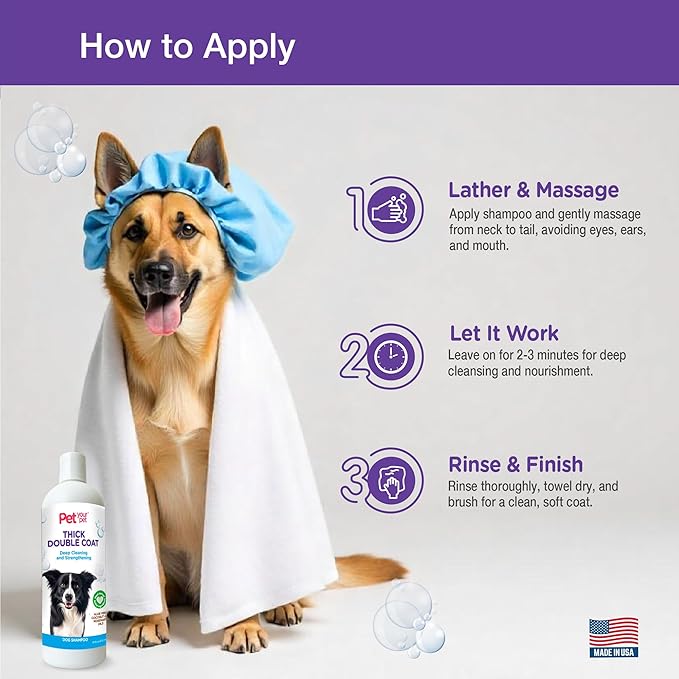 Natural Dog Shampoo for Thick Coats – Deep Cleaning Wash with Aloe, Coconut & Rosemary Oil – Deodorizing for Golden Retrievers, Huskies & German Shepherds – 16 oz