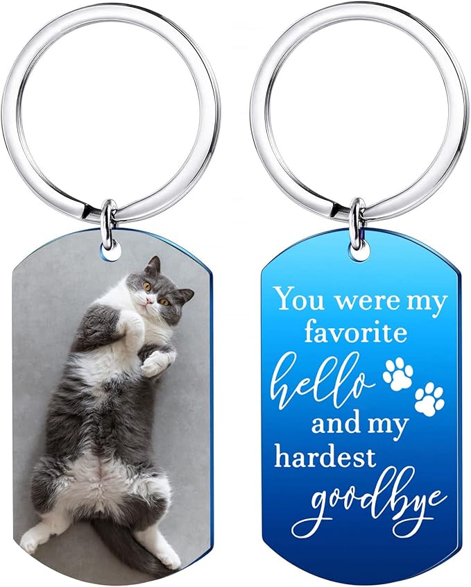 Funnylife Personalized Pet Memorial Keychain for Cats Stainless Steel Custom Cat Photo Keychain Pet Memory Keepsake Loss of Cat Sympathy Gifts