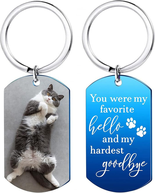 Funnylife Personalized Pet Memorial Keychain for Cats Stainless Steel Custom Cat Photo Keychain Pet Memory Keepsake Loss of Cat Sympathy Gifts