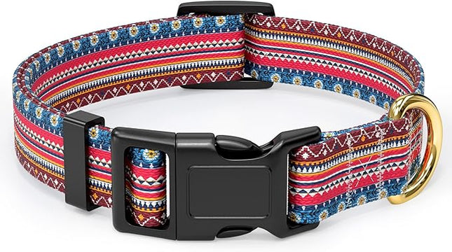 Rnivvi Dog Collar for Medium Dogs, Cute Boho Heavy Duty Adjustable Puppy Collar with Quick Release Buckle for Girl & Female, Pet Accessories for Walking Running, M Length 1" Width, Geometric
