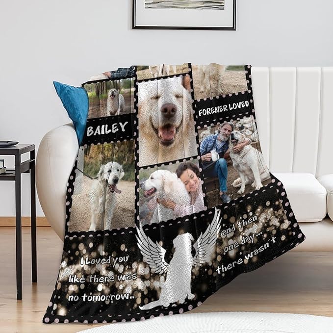 Custom Dog Memorial Gifts for Loss of Pet Cat, Personalized Dog Memorial Blanket with Photos, Pet Memorial Gifts, Pet Loss Gifts, Pet Memorial Throw Blanket, Remembrance Sympathy Bereavement Gifts