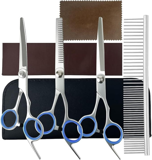 7-in-1 Dog Grooming Kit with Stainless Steel Scissors Professional Ergonomic Dog Grooming Scissors Perfect for Small and Large Dogs