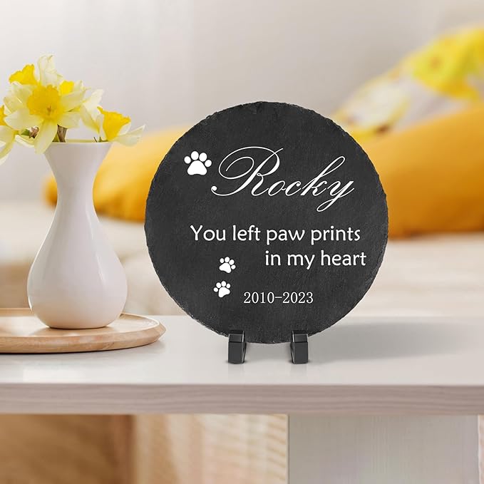 Ships Next Day Personalized Pet Memorial Stone for Loss of Dog Cat, Custom Photo Name Memory Headstone Garden Grave Marker Bereavement Sympathy Gift