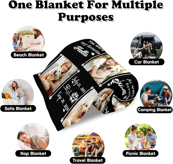 Ship Next Day,Pet Memorial Blanket Gift - Print in USA,Personalized Dog Memorial Blanket with Photo Name, Pet Sympathy Gifts for Dogs Lovers, Custom Loss of Dog Blankets, Remembrance Bereavement Gifts