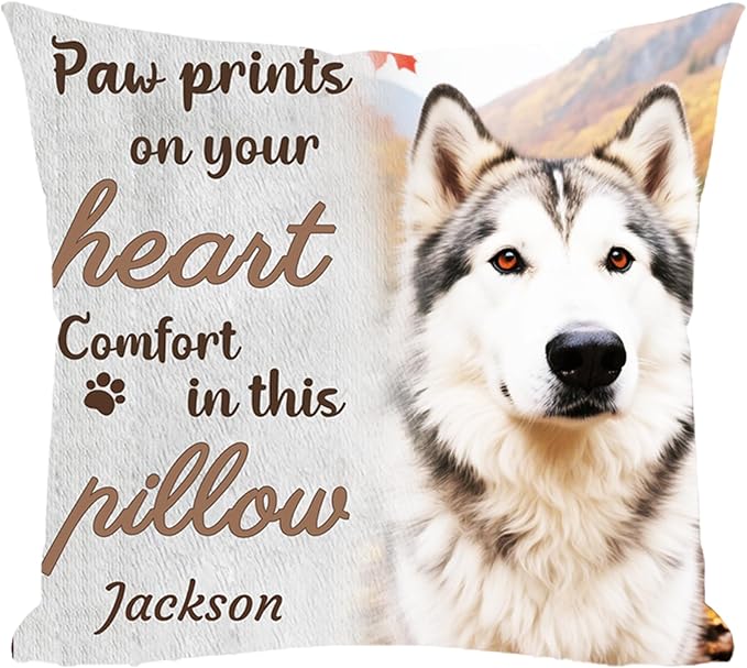 Custom Picture Pet Memorial Pillow, Personalized Dog Memorial Gifts for Loss of Dog, Sympathy Gift for Dog Bereavement & Remembrance Pillowcase (Style F)