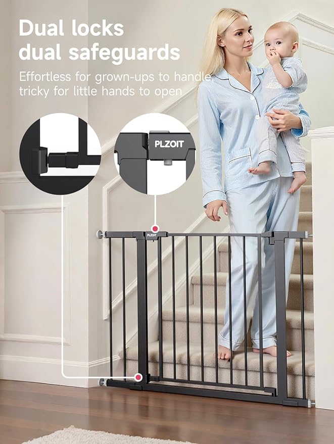 29.5-40.5" Baby Gate for Stairs, Dog Gate for Doorways, Walk Thru Auto Close Metal Baby Safety Gate for The House, Stairs and Doorways, Child Gate Pressure Mounted, Pet Gate for Dog Indoor - Black