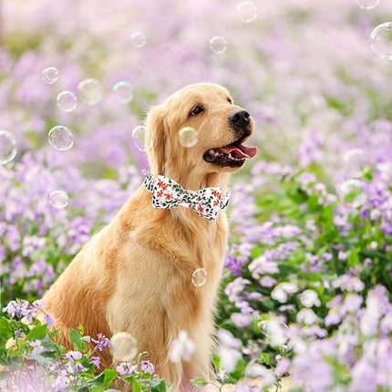 Elegant little tail Dog Collar, Floral Pattern Pet Collars with Bow Girl Cotton Bowtie Collars Spring Puppy Gift Adjustable Pet Collar for X-Small Dogs