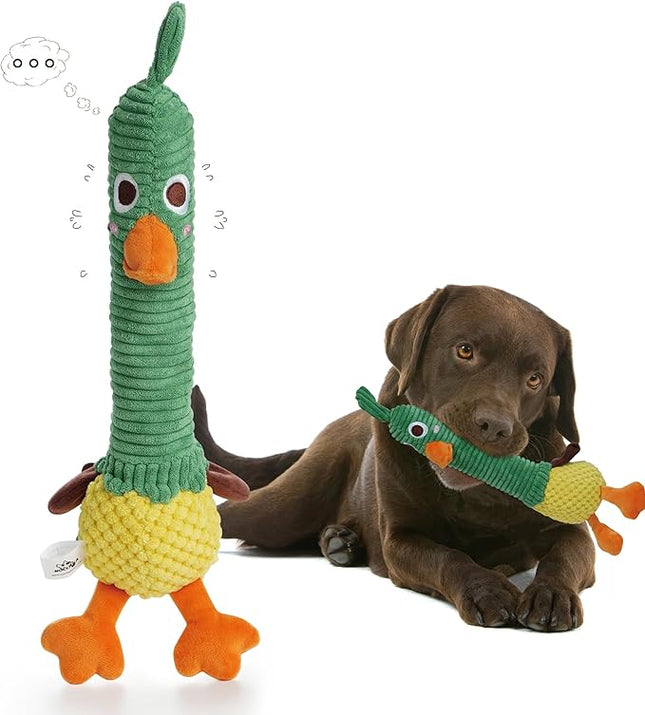 Nocciola 2 in 1 Duck Dog Toy with a Large Rubber Squeaker - Durable Stuffed Squeaky Crinkle Chew Toys for Aggressive Chewers, Medium and Large Breeds, Dog Christmas Stocking Stuffer