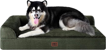 EHEYCIGA Memory Foam Dog Bed XXL, Giant Dog Bed Orthopedic with Washable Removable Cover, Waterproof Pet Bed Couch for Jumbo Dogs, 48x36x7 Inches, Dark Green