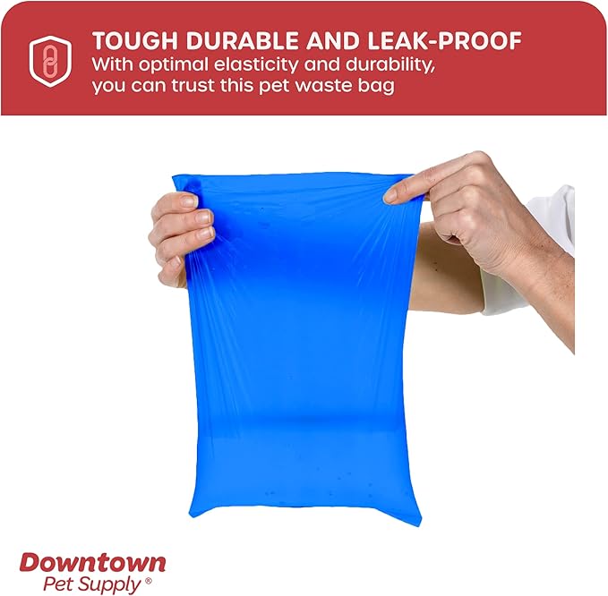 Downtown Pet Supply Poop Bags for Dogs with Dispenser, 180 Count - Leak-Proof Dog Waste Bags and Bone-Shaped Dog Poop Bags Holder for Leash - Blue, 12.5" x 8.5"