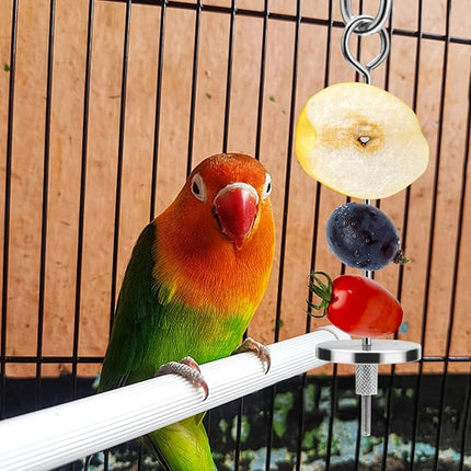 Bird Food Holder Stainless Steel Fruit Vegetable Stick Skewer for Parrots Cockatoo Cockatiel Cage Treating Tool (S: 4.72inch)