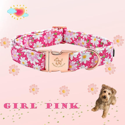 Elegant little tail Dog Collar, Pink Floral Pattern Pet Collar Durable Cute Dog Collars Summer Female Pet Gift Adjustable Dog Collar for X-Small Dogs