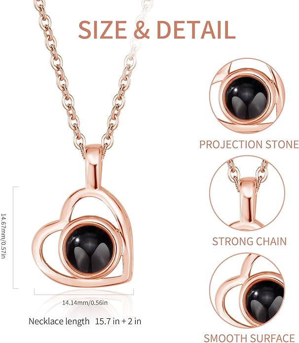 Easycosy Personalized Picture Necklace Projection Necklace with Photo Inside - Custom Photo Heart Pendant Necklace - Photo Gifts Valentines Birthday Love Memorial Gifts for Girlfriend Wife Women