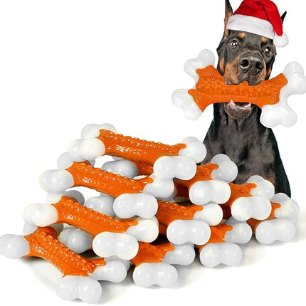 10-Pack Dog Toys for Aggressive Chewers Large Breed, Tough Bones, Nylon Puppy Teething Chew Toys Medium Dogs, Heavy Duty Peanut Butter Flavor Toys