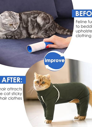 Cat Pajamas - Army Green, L - Prevents Hair Loss, Sticky Hair Clothes, Sphynx Clothes, Anti-Licking or Skin Disease Recovery Suit for Female Cats, Pet Apparel Onesie