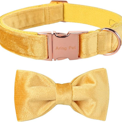 ARING PET Bowtie Dog Collar-Velvet Dog Collars with Detachable Bowtie, Adorable&Soft Yellow Dog Collar.