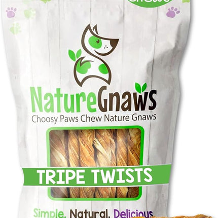 Nature Gnaws Tripe Twists for Dogs 4-5" (10 Count) - Crunchy Grain Free Reward Snack for Small, Medium & Large Breeds - Natural Beef Dog Chew Treats - Rawhide Free