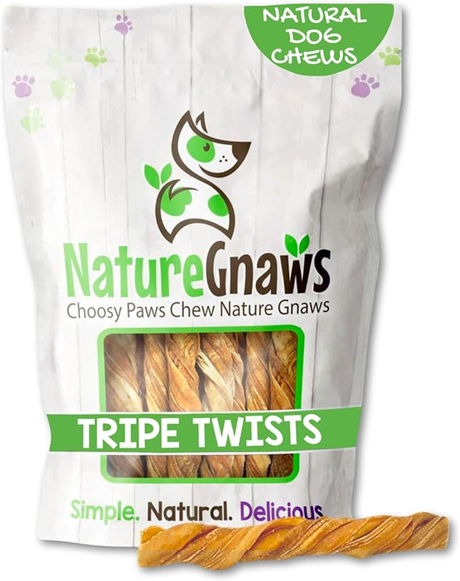 Nature Gnaws Tripe Twists for Dogs 4-5" (10 Count) - Crunchy Grain Free Reward Snack for Small, Medium & Large Breeds - Natural Beef Dog Chew Treats - Rawhide Free