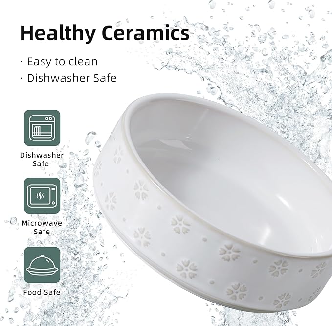 6.1inch Ceramic Raised Double Bowls Set with Acacia Wood Stand, 2 Heights Elevated, Food & Water Bowls for Toy Breed Dogs, Kitty, Cats, Pet Bowl(13.5OZ, Arctic White)