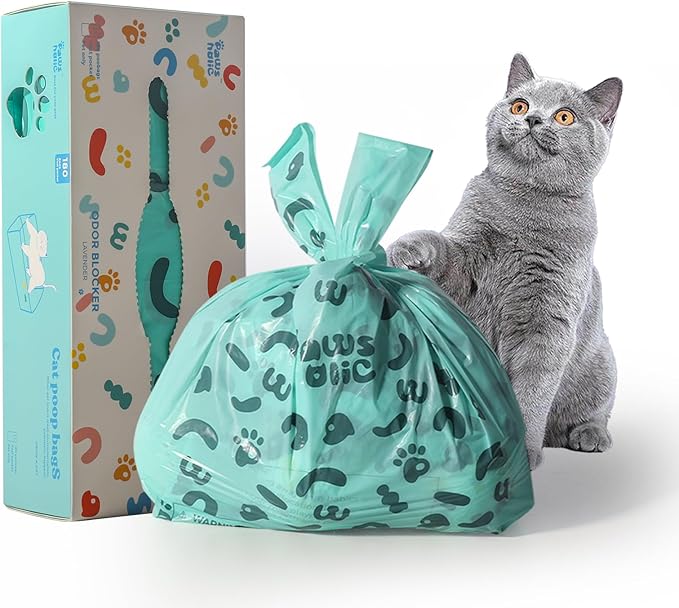 Cat Litter Disposal Bags and Dog Poop Bags with Handle, 180 Counts, Lavender Scented,Corn Starch Blend Extra Thick and Guaranteed Leak Proof Poop bags for Kitty and Doggy