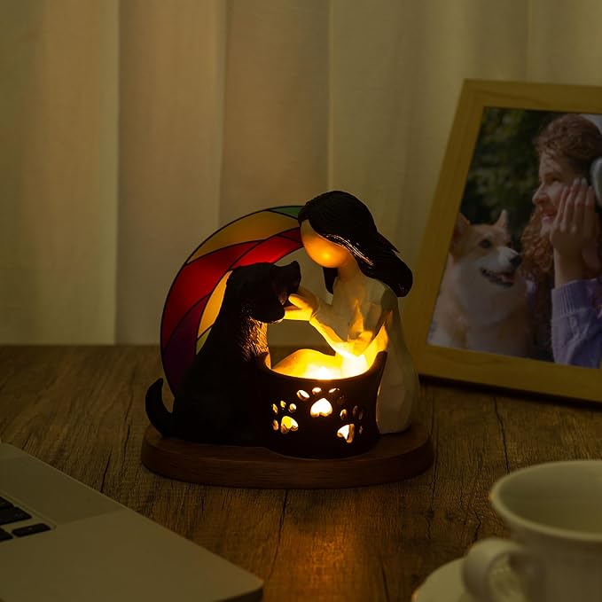 Dog Memorial Gifts with Rainbow Bridge,Hand-Sculpted Resin Pet Loss Sympathy Gift with LED Candle Holder, Home Decor for Pet Owners