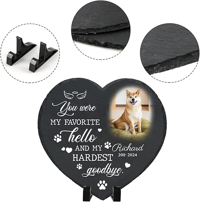 Personalized Pet Memorial Stone - Custom Dog Grave Marker with Name & Photo - Sympathy Gifts for Loss of Beloved Dog - Cemetery Decor - Rainbow Bridge Memorial for Dogs (Style F)