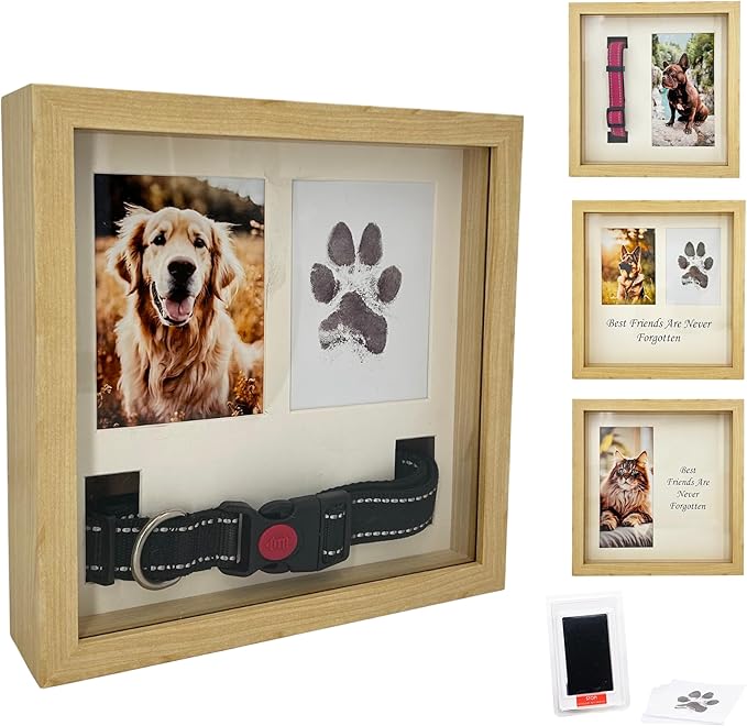 Pet Memorial Dog Picture Frame, 4 Customizable Displays, 9x9, Paw Print Kit for Dogs, Pet Memorial Gift for Dogs, Loss of Dog Sympathy Gift, Pet Paw Print Impression Kit (Natural)