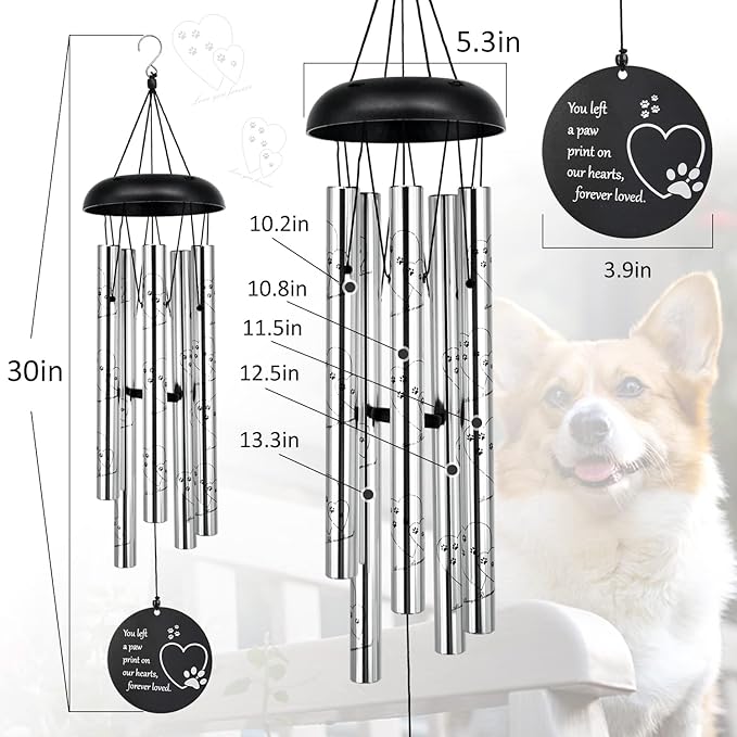 ASTARIN 30 Inches Dog Memorial Wind Chimes with Dog Paw Print, Pet Memorial Wind Chimes for Dogs to Make You Remember Your Pet, Unique Sympathy and Remembrance Gift for Pet Owner