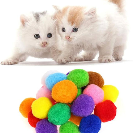 30Pcs 1.3 Inch Cat Toy Balls Soft Kitten Pompom Toys Indoor Cats Interactive Playing Quiet Ball Cats Favorite Toy, Cat Pom Pom Balls for Craft DIY Creative Crafts Decorations (Assorted Color)