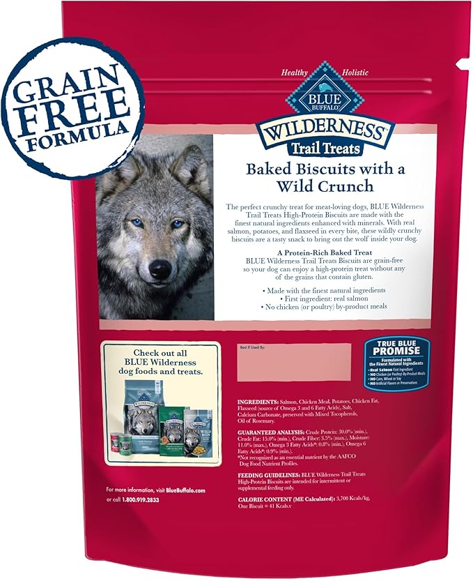 Blue Buffalo Wilderness Trail Treats High Protein Grain Free Crunchy Dog Treats Biscuits, Salmon Recipe 10-oz Bag