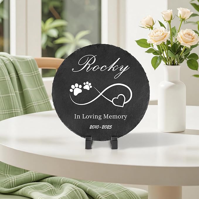 Ships Next Day Personalized Pet Memorial Stone for Loss of Dog Cat, Custom Photo Name Memory Headstone Garden Grave Marker Bereavement Sympathy Gift