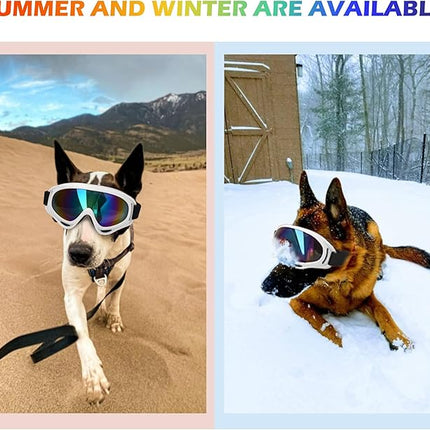 Large Dog Sunglasses With Adjustable Strap UV Protection, Windproof Puppy Eyewear, Suitable for Medium-Large Pets, Eyes Protection, Soft Goggles (White Frame)
