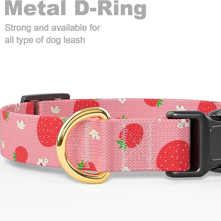 Rnivvi Dog Collar for Medium Dogs, Cute Heavy Duty Adjustable Puppy Collar with Quick Release Buckle for Girl & Female, Pet Accessories for Walking Running, M Length 1" Width, Red Strawberries